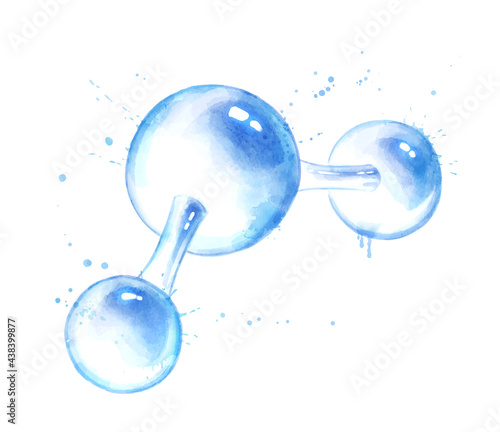 Watercolor illustration of H2O molecule