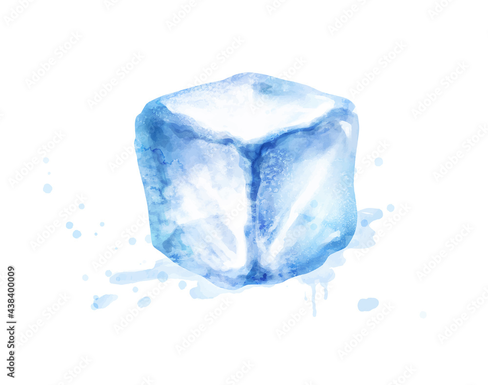 Watercolor isolated illustration of ice cube Watercolor isolated illustration of ice cube