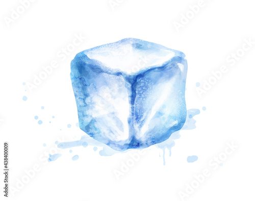 Watercolor isolated illustration of ice cube