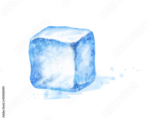 Watercolor isolated illustration of ice cube