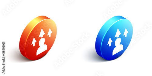 Isometric Web design and front end development icon isolated on white background. Orange and blue circle button. Vector