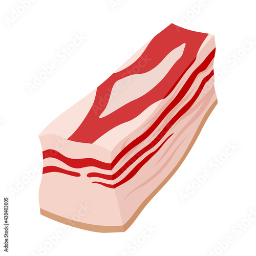 Lard, salo piece cartoon icon. Pork, pig fillet. Animal source high-fat food clipart. Ham, gammon.