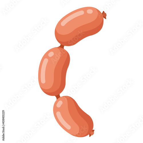 Wieners cartoon icon. Chipolata sausage links, brats. Barbecue food. Vector illustration of meat product.