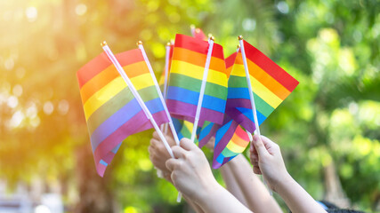 LGBT pride or LGBTQ+ gay pride with rainbow flag for lesbian, gay, bisexual, and transgender people human rights social equality movements in June month