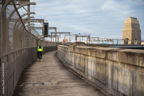 Photography Cyclist male behind rear ride bike bridge concrete path cycling lane dedicated h