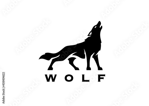 Wolf silhouette logo icon. Howling predator sign. Wild canine animal symbol. Vector illustration. photo