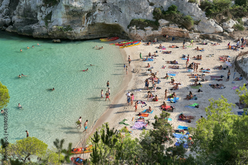 Beautiful beach with turquoise water in bay Cala Macarelleta on Menorca photo