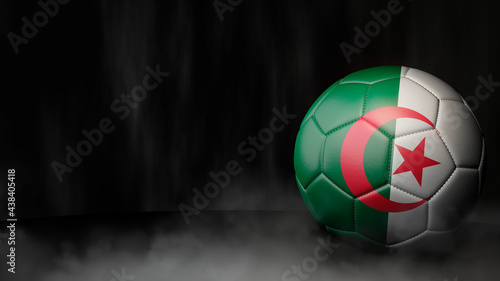 Soccer ball in flag colors on a dark abstract background. Algeria. 3D image.