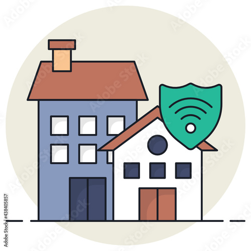 Insured and protected home Concept,  home warranty coverage Vector Icon Design, urban and suburban house Symbol, Real Estate and Property Sign, Apartment and Mortgage Stock illustration