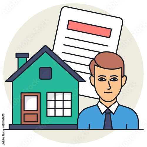 House Rental Lease Agreement Concept, Broker Avatar Vector Icon Design, urban and suburban house Symbol, Real Estate and Property Sign, Apartment and Mortgage Stock illustration