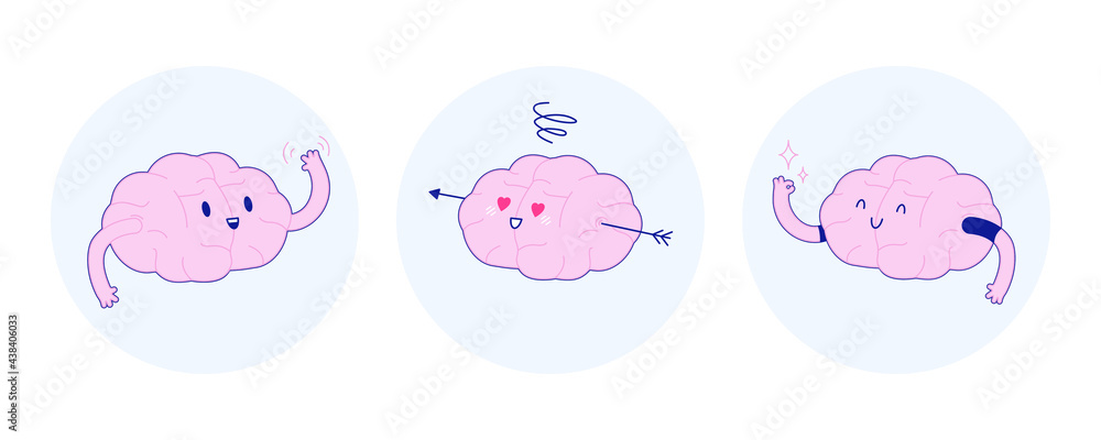 Set Badges Train Your Brain. Modern Flat Vector Illustration. Happy Brain Wave Hello, in Love, Show Okay Sign. Social Media Template. Set Badges Train Your Brain. Modern Flat Vector Illustration. Happy Brain Wave Hello, in Love, Show Okay Sign. Social Media Template.