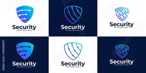 set of Tech shield security logo design template