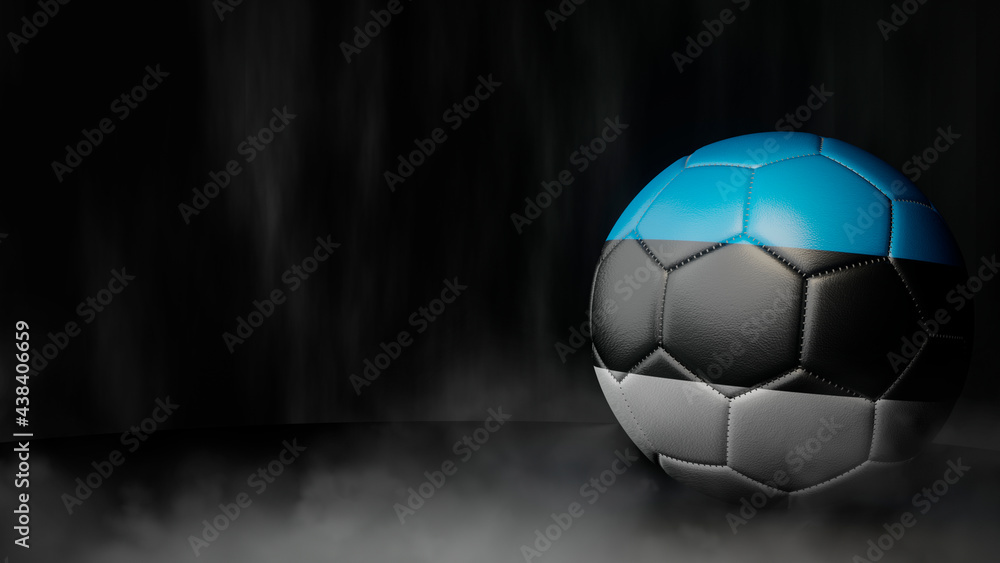 Soccer ball in flag colors on a dark abstract background. Estonia. 3D image.