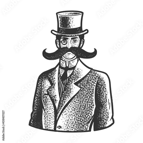 gentleman with a giant mustache line art sketch engraving vector illustration. T-shirt apparel print design. Scratch board imitation. Black and white hand drawn image.