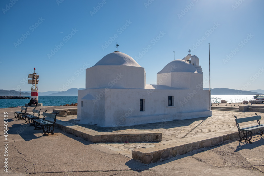 The iconic chapel of Agios Nikolaos in the port of Aegina island in Greece