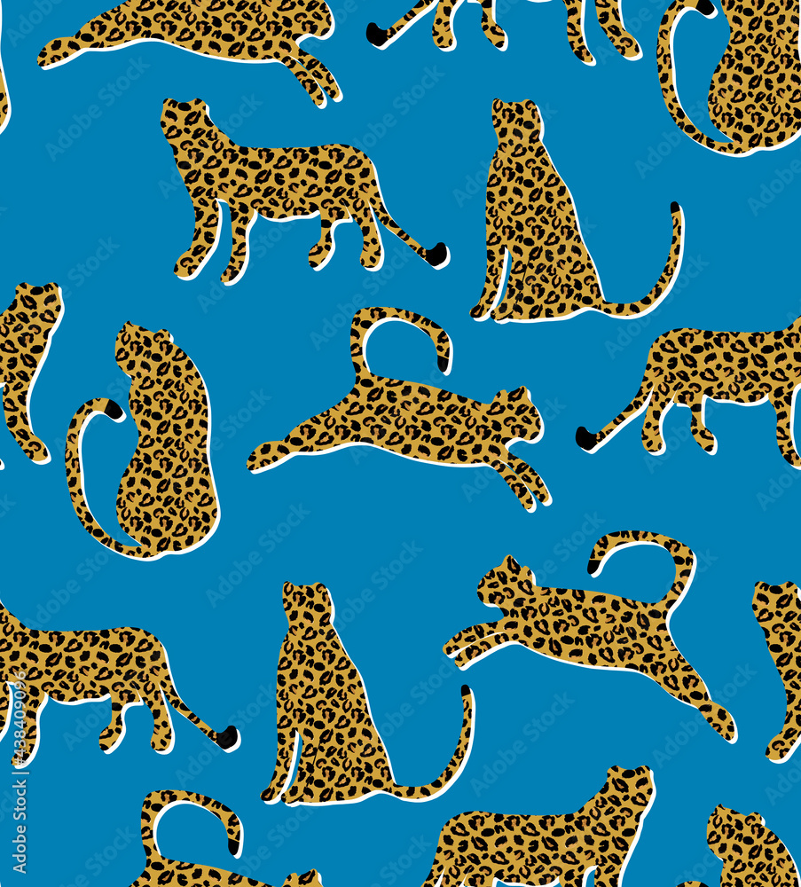 Obraz premium Textured Naughty Leopards Pattern Trendy Fashion Colors Minimal Concept Seamless Design Abstract Cartoon Cats