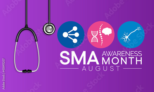 Spinal Muscular atrophy (SMA) awareness month is observed every year in August, it is a genetic condition that causes muscle weakness and atrophy. Vector illustration