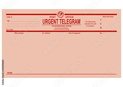 Vintage blank urgent telegram form. Easy to edit vector without gradients. photo