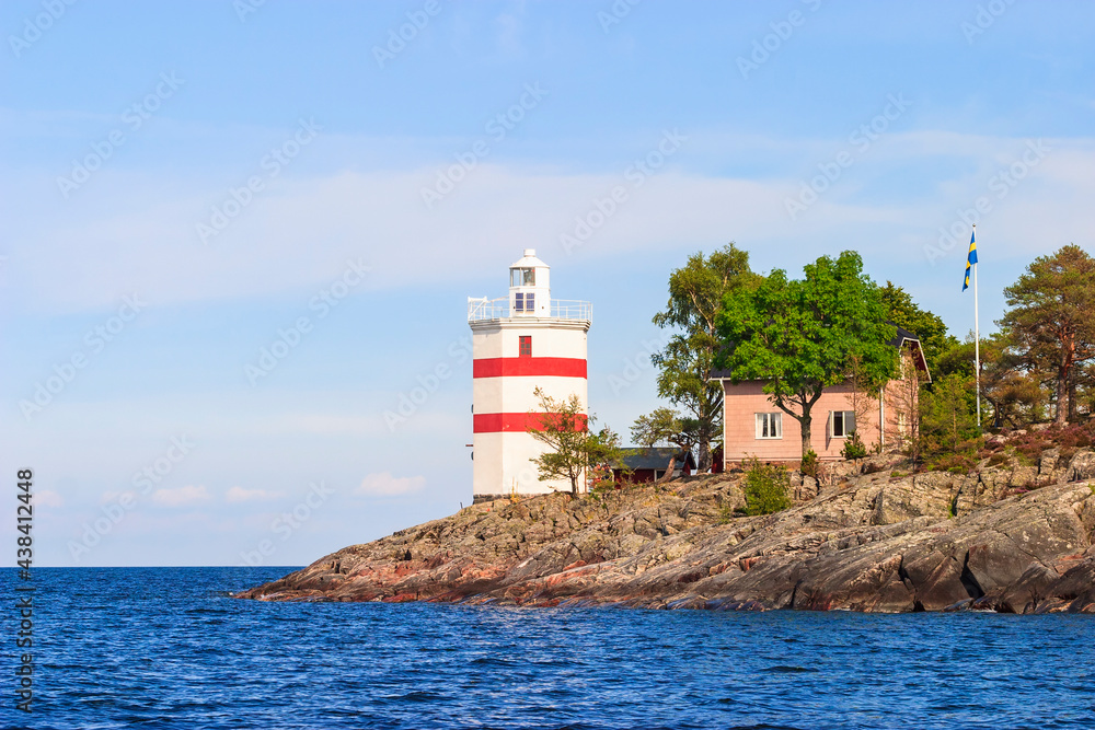 Lighthouse on Djurö nationalpark. a rocky island in Lake Vänern in Sweden