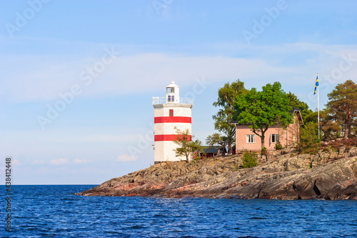 Lighthouse on Djurö nationalpark. a rocky island in Lake Vänern in Sweden photo