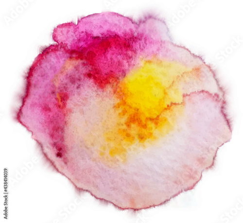 Watercolor stain. Pink and yellow flower for decoration, wedding, invitation, postcard, banner. Aquarelle abstract splash stain blurred. Watercolor background