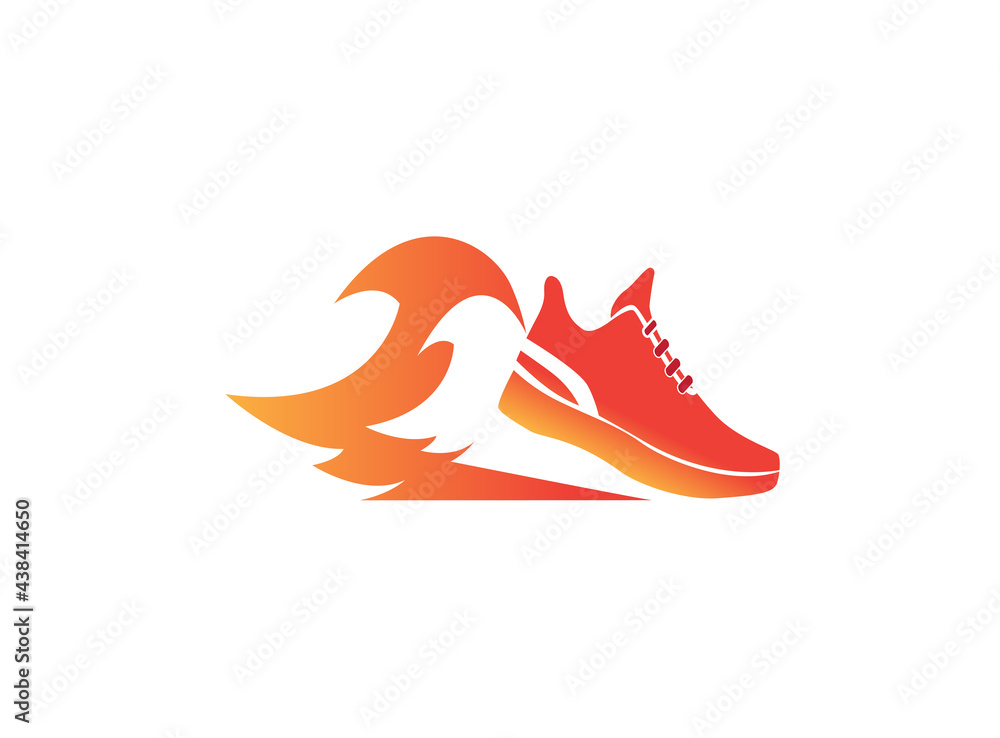 Fire running shoe in flames symbol on white backdrop logo Stock Vector |  Adobe Stock