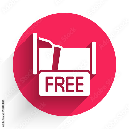 White Free overnight stay house icon isolated with long shadow. Red circle button. Vector