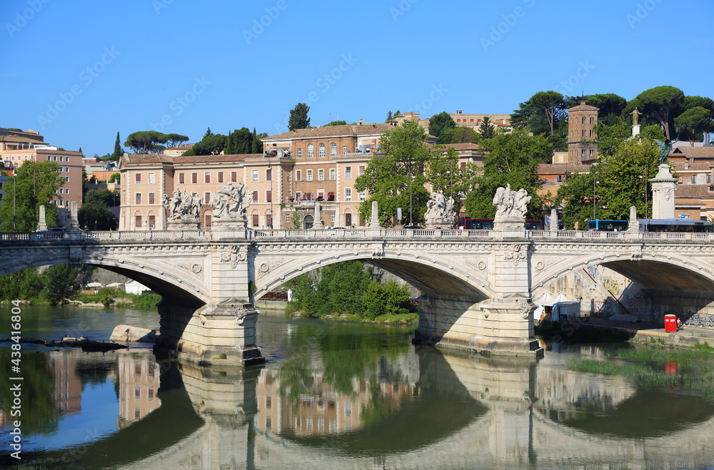 Bridge over the Tiber river. Italian architecture