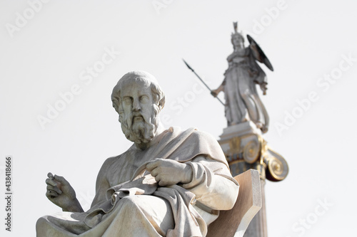 Statue of greek philosopher Platon (Plato) in front of the Athenian Academy.