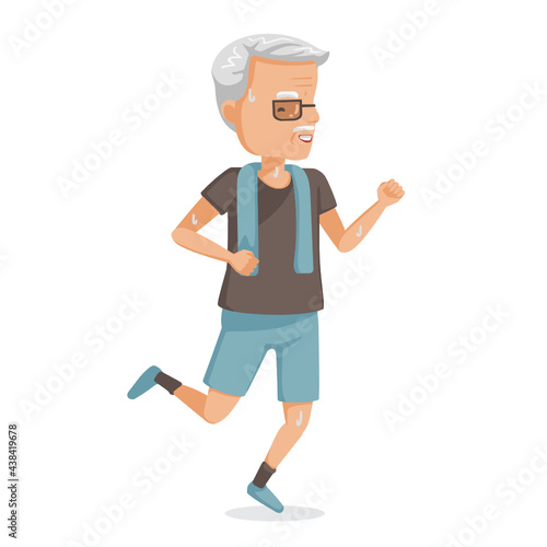 elderly man running. cheerful senior jogging in sportswear isolated on white background 