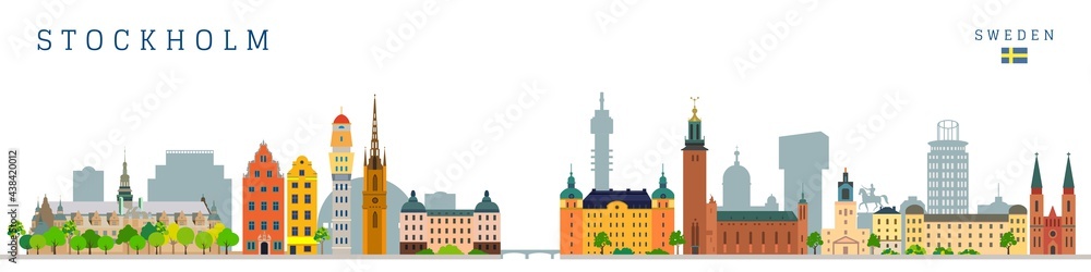 Stockholm city skyline landmarks and monument buildings vector illustration.