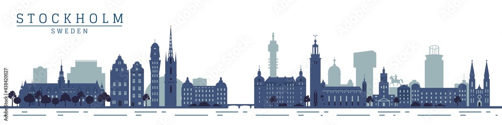 Silhouettes of stockholm city monuments, travel	