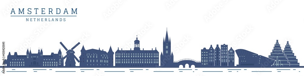 Amsterdam monument buildings city skyline and landmarks vector illustration.
