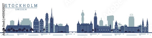Canvas Print Silhouettes of stockholm city monuments, travel