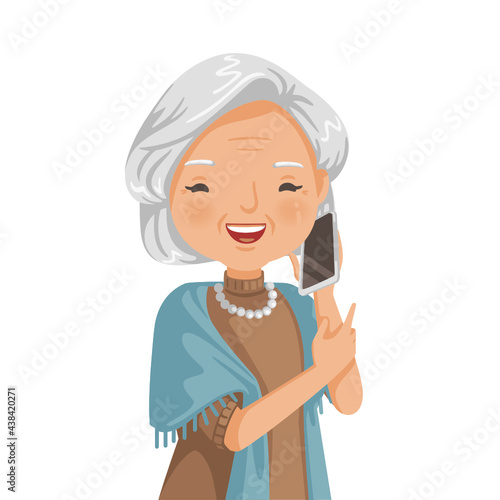 Elderly woman on phone. She is talking on the phone.