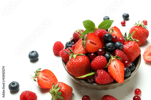 Delicious fresh berry mix on white background