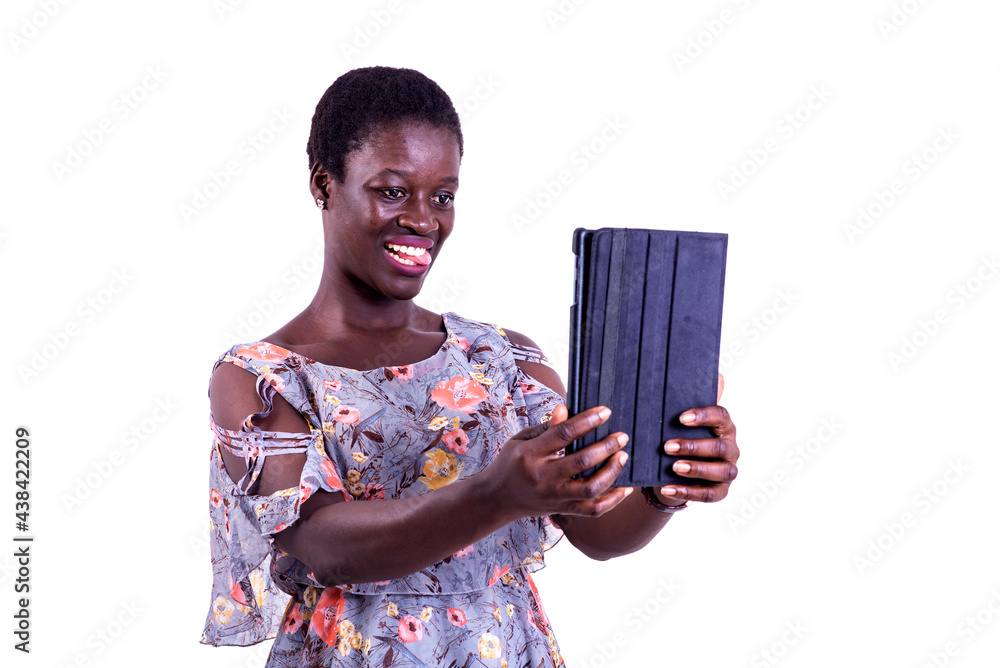 beautiful young woman having a video call on a digital tablet. beautiful young woman having a video call on a digital tablet.