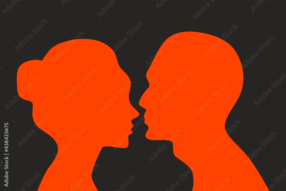 Male and female silhouette. Poster with man and  woman