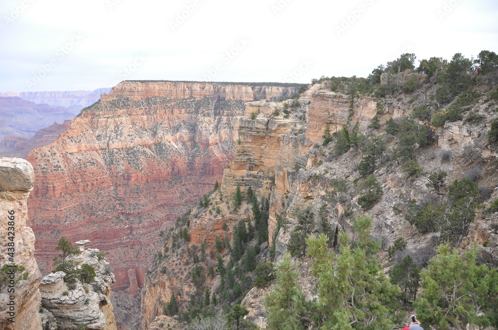 Top view of Grand Canyon national park, rocks and cliffs in Colorado Plateau, USA