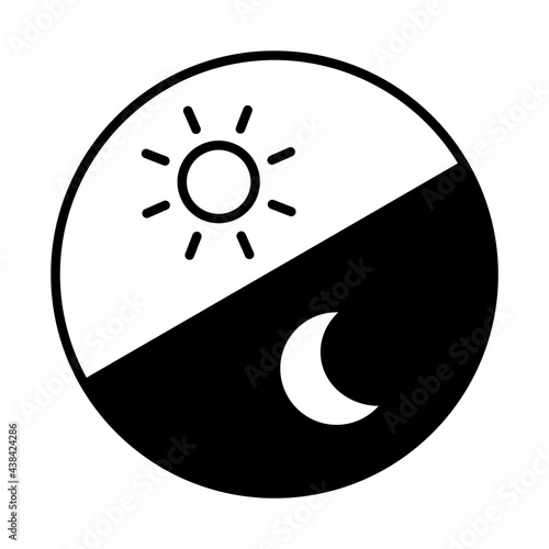 朝と夜イメージ 丸型アイコン。左上から朝、夜（線画、黒）