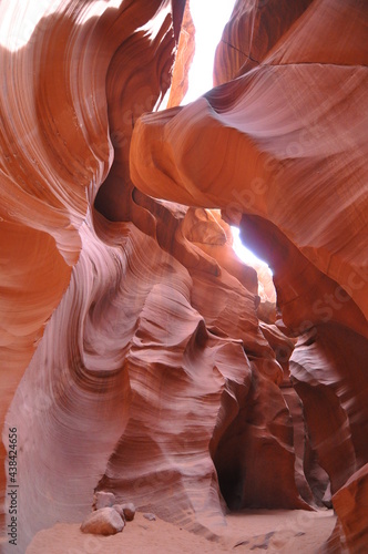 Beautiful sandstone formations in Antelope Canyon on a sunny day near the old town of Page at Lake Powell, American Southwest, Arizona, USA