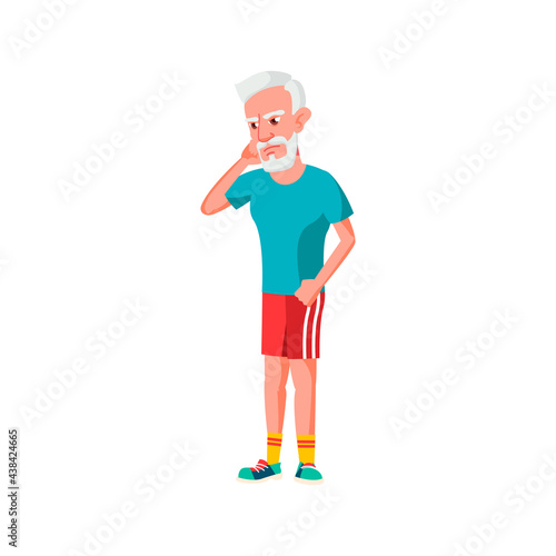 sad man pensioner has toothache cartoon vector. sad man pensioner has toothache character. isolated flat cartoon illustration