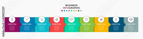 Vector Infographic design business template with icons and 9 options or steps. Can be used for process diagram, presentations, workflow layout, banner, flow chart, info graph