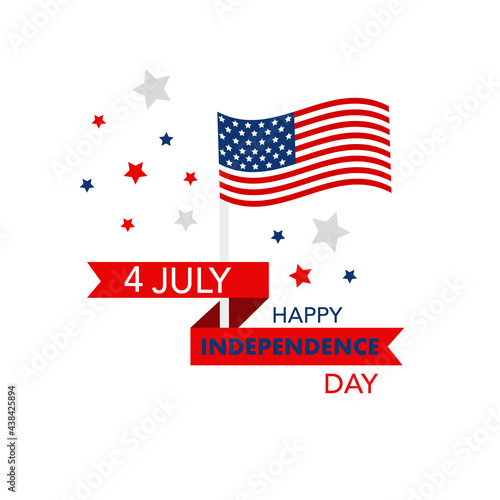 Happy Independence Day - Fourth of July background. Design of the fourth of July. US Independence Day banner with national flag and fireworks. Vector illustration.