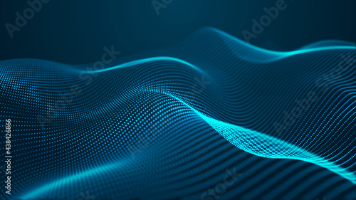 Abstract digital background. Futuristic wave of dots and weave lines. Digital technology. 3d rendering. © Iryna