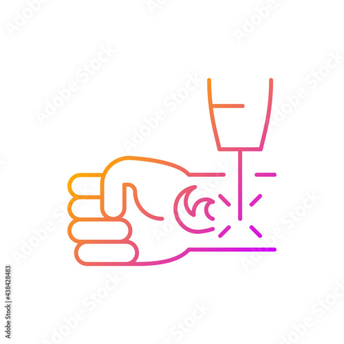 Tattoo laser removal gradient linear vector icon. Special human body operations. Dangerous medical equipment. Thin line color symbols. Modern style pictogram. Vector isolated outline drawing