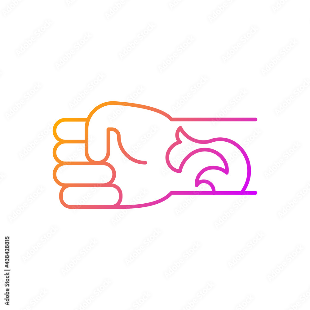 Wrist tattoo gradient linear vector icon. Creating beautiful work on human body. Professional making modern works. Thin line color symbols. Modern style pictogram. Vector isolated outline drawing Wrist tattoo gradient linear vector icon. Creating beautiful work on human body. Professional making modern works. Thin line color symbols. Modern style pictogram. Vector isolated outline drawing