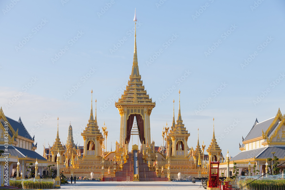 Fototapeta premium The Royal Crematorium for King Bhumibol Adulyadej at Sanam Luang prepared to be used as The royal funeral Cremation Ceremony Bangkok Thailand Pra May Ru Maat