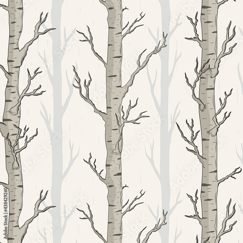 Birch Trunk with Branches Vector Repeat Pattern