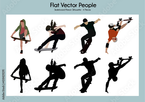 Skateboard Person Silhouette 1 - 4 Pieces